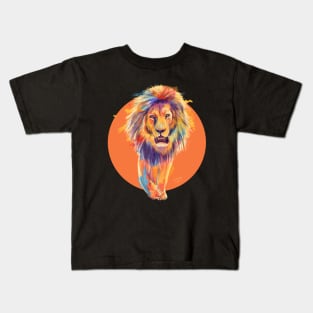 The King, Orange Edition, Colorful Lion Illustration Kids T-Shirt